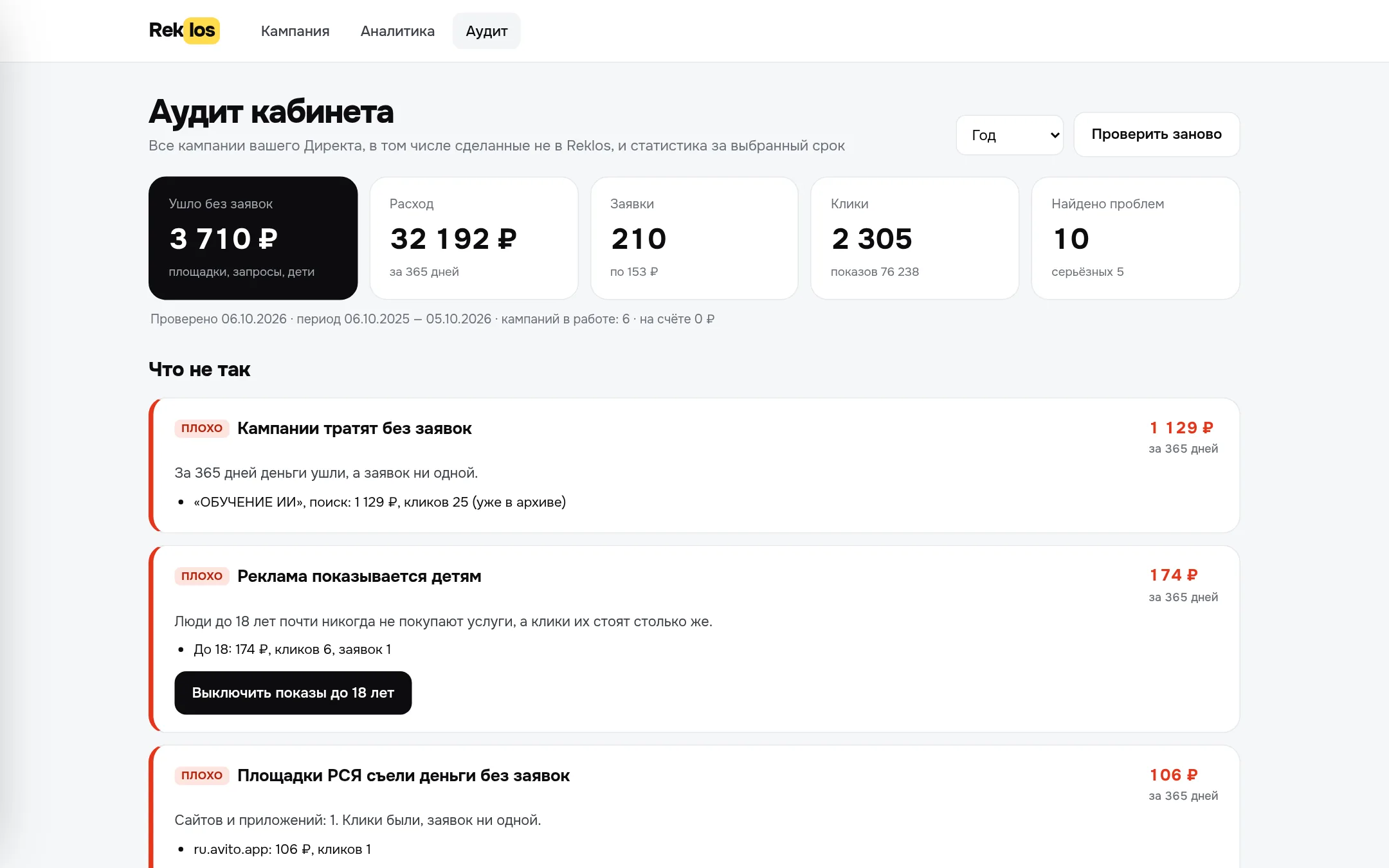 Аудит кабинета Директа